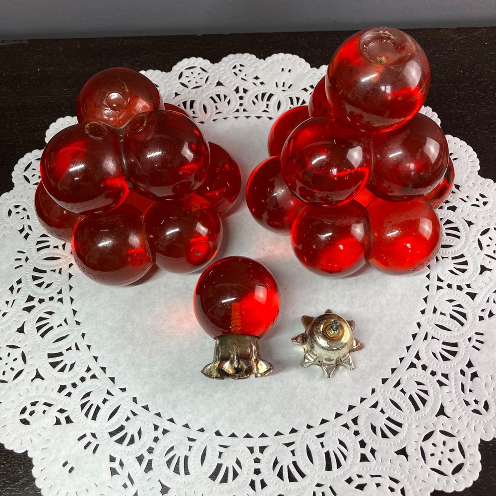 Vintage Lucite Grape Candle Holders MCM Red Acrylic Project Pair - Picture 2 of 12